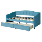 Lit de repos double en velours avec tiroirs de rangement – Beige / Bleu / Gris, assemblage par 2 personnes