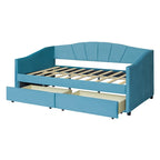Lit de repos double en velours avec tiroirs de rangement – Beige / Bleu / Gris, assemblage par 2 personnes