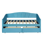 Lit de repos double en velours avec tiroirs de rangement – Beige / Bleu / Gris, assemblage par 2 personnes