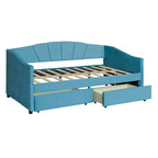Lit de repos double en velours avec tiroirs de rangement – Beige / Bleu / Gris, assemblage par 2 personnes