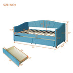 Lit de repos double en velours avec tiroirs de rangement – Beige / Bleu / Gris, assemblage par 2 personnes
