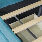 Lit de repos double en velours avec tiroirs de rangement – Beige / Bleu / Gris, assemblage par 2 personnes