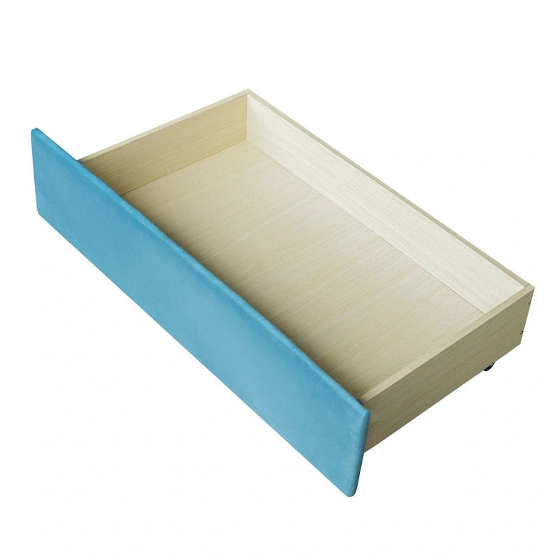 Lit de repos double en velours avec tiroirs de rangement – Beige / Bleu / Gris, assemblage par 2 personnes
