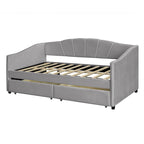 Lit de repos double en velours avec tiroirs de rangement – Beige / Bleu / Gris, assemblage par 2 personnes