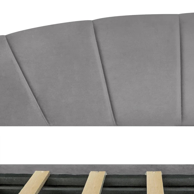 Lit de repos double en velours avec tiroirs de rangement – Beige / Bleu / Gris, assemblage par 2 personnes