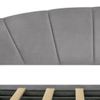 Lit de repos double en velours avec tiroirs de rangement – Beige / Bleu / Gris, assemblage par 2 personnes