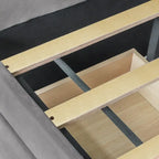 Lit de repos double en velours avec tiroirs de rangement – Beige / Bleu / Gris, assemblage par 2 personnes