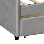 Lit de repos double en velours avec tiroirs de rangement – Beige / Bleu / Gris, assemblage par 2 personnes