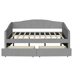 Lit de repos double en velours avec tiroirs de rangement – Beige / Bleu / Gris, assemblage par 2 personnes