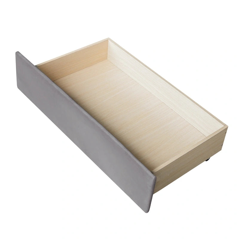 Lit de repos double en velours avec tiroirs de rangement – Beige / Bleu / Gris, assemblage par 2 personnes