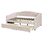 Lit de repos double en velours avec tiroirs de rangement – Beige / Bleu / Gris, assemblage par 2 personnes
