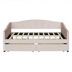 Lit de repos double en velours avec tiroirs de rangement – Beige / Bleu / Gris, assemblage par 2 personnes