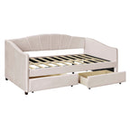Lit de repos double en velours avec tiroirs de rangement – Beige / Bleu / Gris, assemblage par 2 personnes