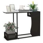 Console de 110,5 cm avec plateau en faux marbre, noir et blanc, et 2 paniers en maille