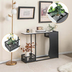 Console de 110,5 cm avec plateau en faux marbre, noir et blanc, et 2 paniers en maille