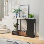 Console de 110,5 cm avec plateau en faux marbre, noir et blanc, et 2 paniers en maille