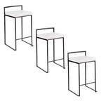 LumiSource Set of 3 Fuji Stacker Counter Height Barstools Black Metal/White PU