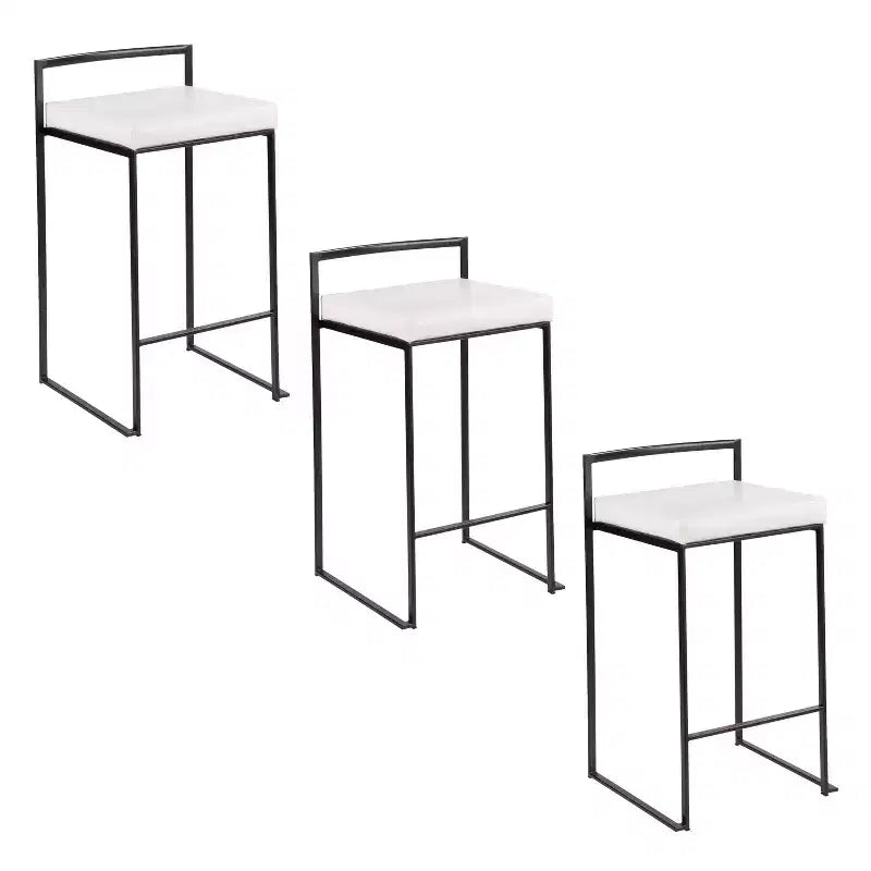 LumiSource Set of 3 Fuji Stacker Counter Height Barstools Black Metal/White PU