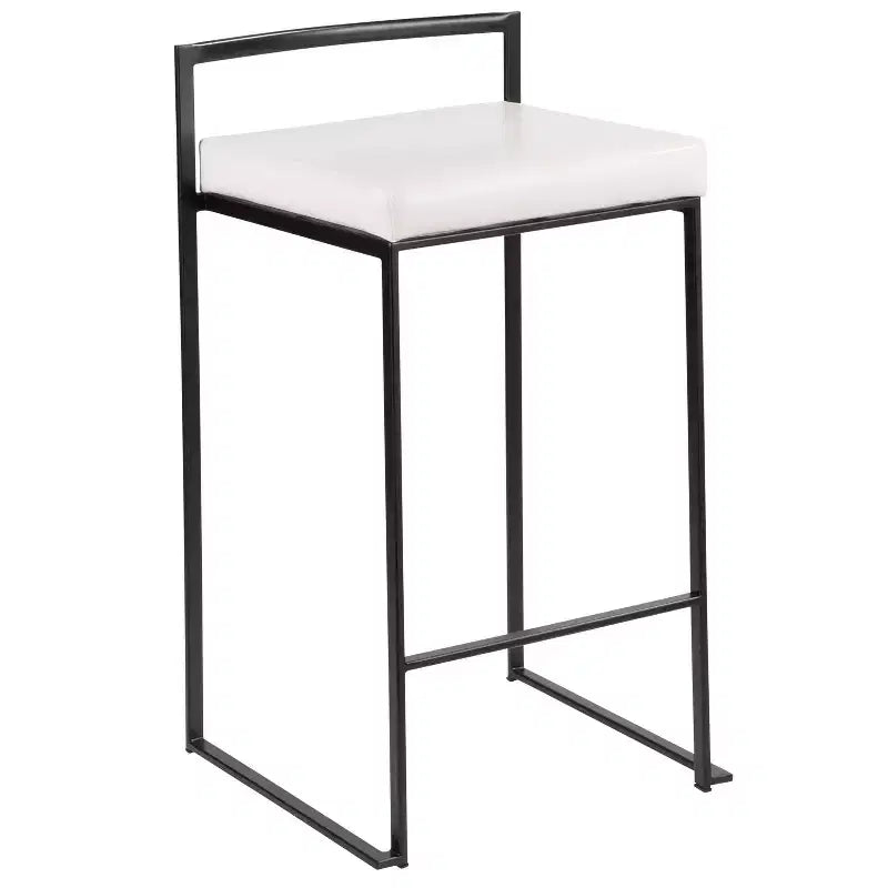 LumiSource Ensemble de 3 tabourets de bar Fuji hauteur comptoir Métal noir/PU blanc