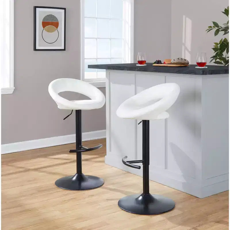 LumiSource Ensemble de 2 tabourets de bar réglables Posh Métal noir/PU blanc