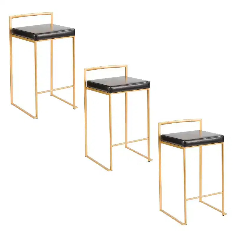 LumiSource Set of 3 Fuji Stacker Counter Height Barstools Gold/Black PU