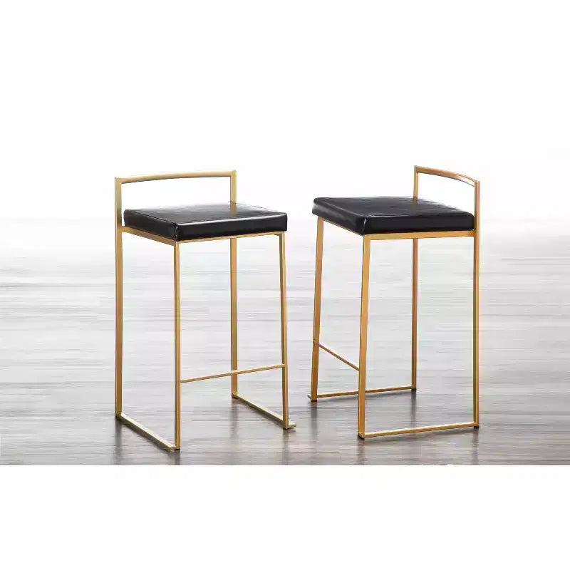 Lot de 3 tabourets de bar à hauteur de comptoir Fuji Stacker de LumiSource, Or/PU noir