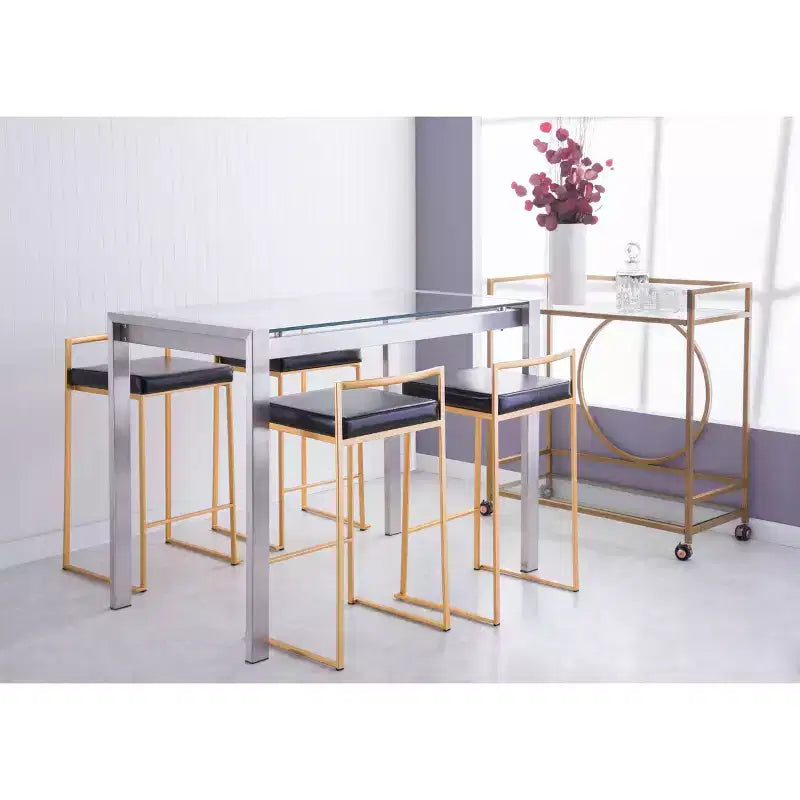 Lot de 3 tabourets de bar à hauteur de comptoir Fuji Stacker de LumiSource, Or/PU noir