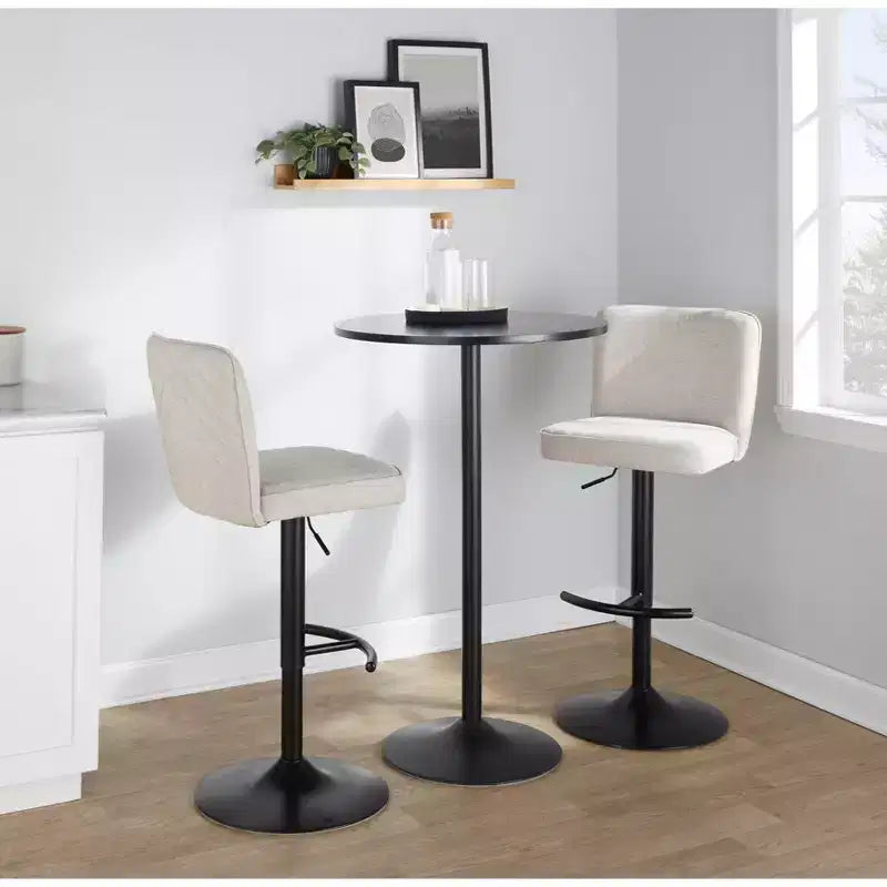 LumiSource Lot de 2 tabourets de bar réglables Henry en métal noir et tissu beige