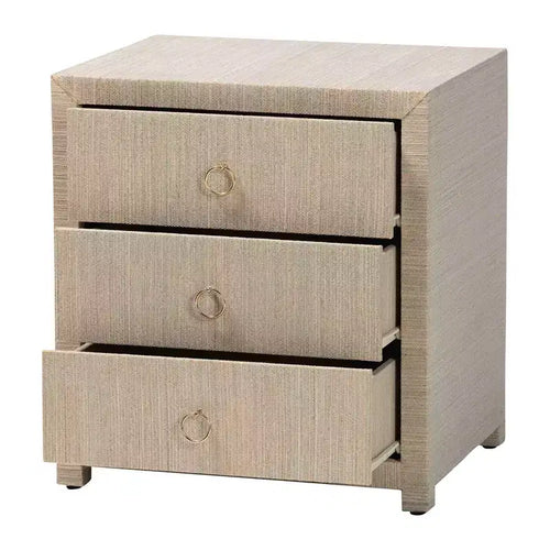 bali & pari Quinn Woven Grasscloth 3 Drawer Nightstand Natural/Gold