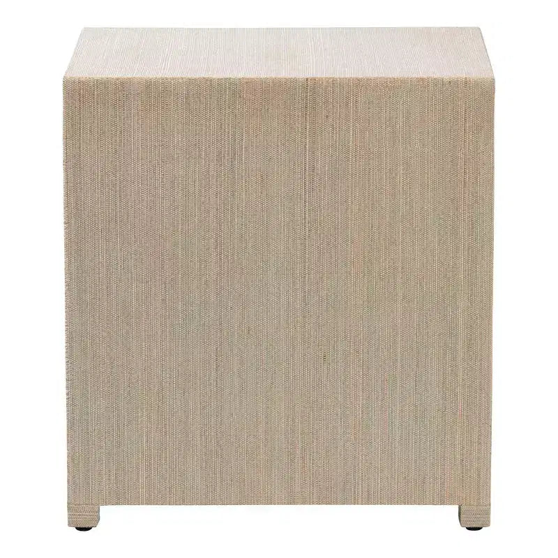 bali & pari Table de chevet à 3 tiroirs Quinn en toile de jute tissée Naturel/Doré