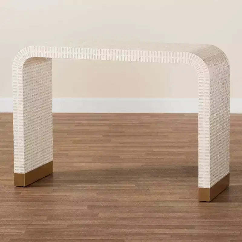 bali & pari Carlyn Mother of Pearl Capiz Shell Console Table Beige/White/Gold