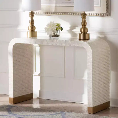 Table console en coquille capiz nacre beige/blanc/or bali & pari Carlyn