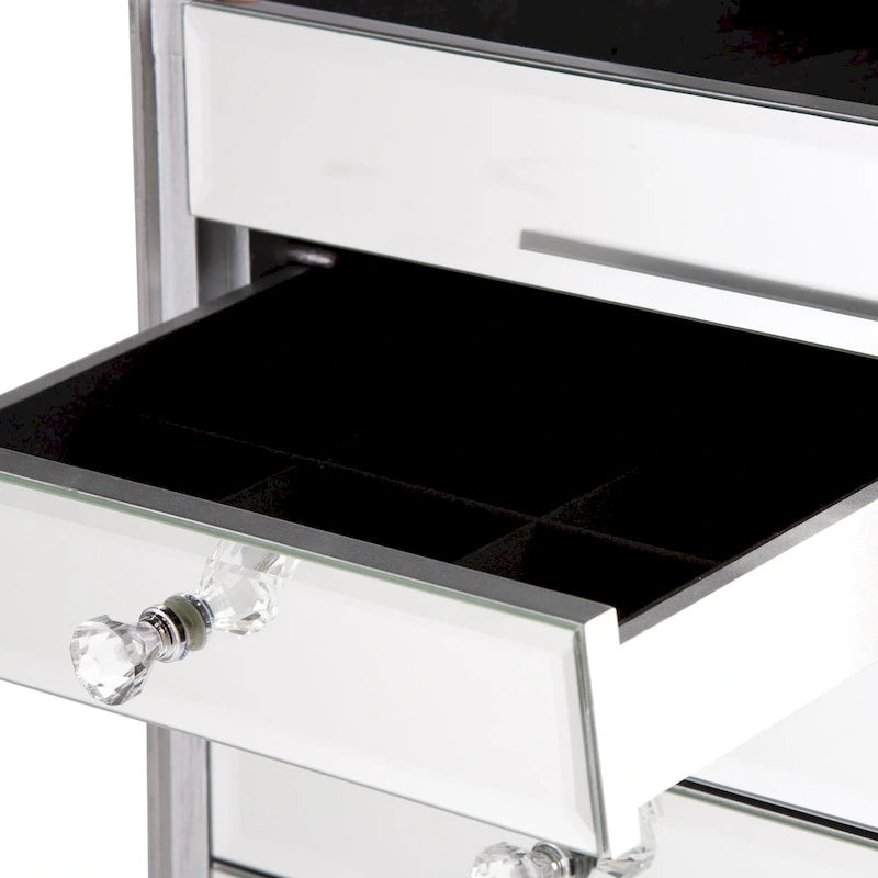 Miroir-armoire à bijoux argenté avec tiroirs et crochets pour colliers – 1 personne