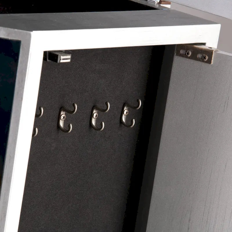 Miroir-armoire à bijoux argenté avec tiroirs et crochets pour colliers – 1 personne