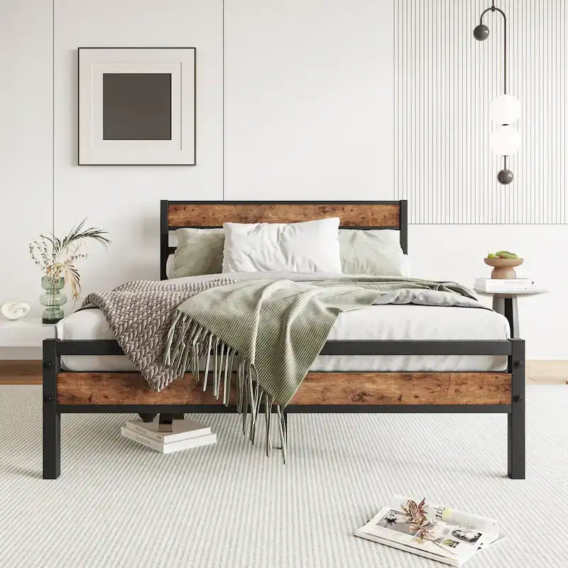 Tête de lit rustique en bois noir pour lit plateforme, 1 personne