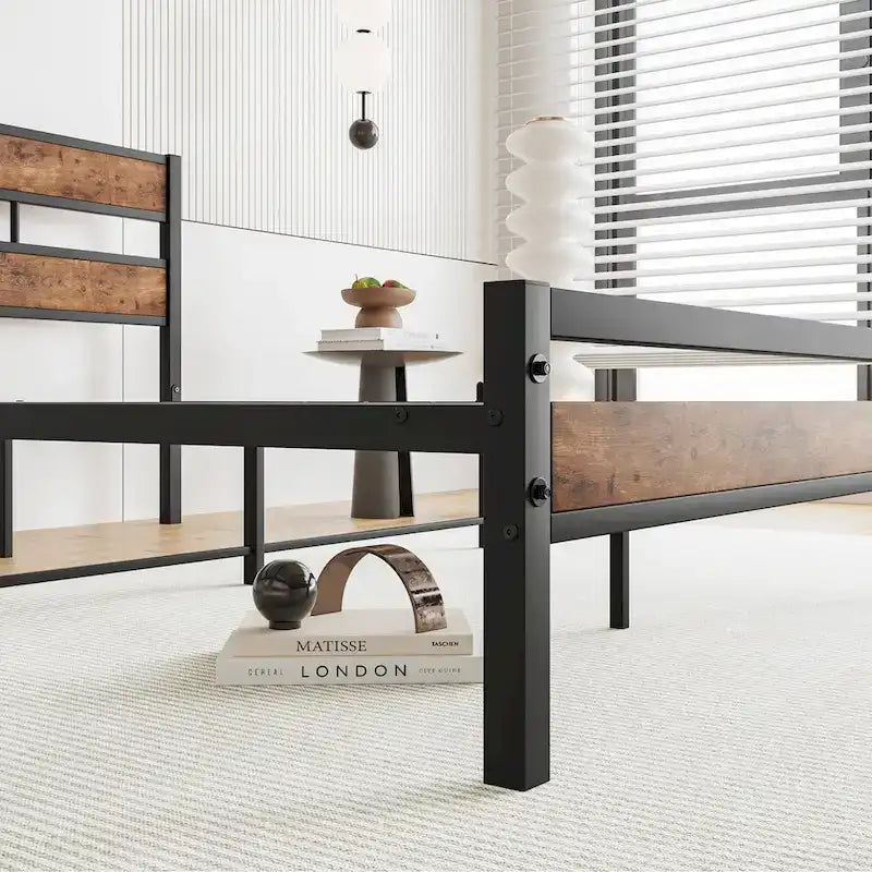 Tête de lit rustique en bois noir pour lit plateforme, 1 personne