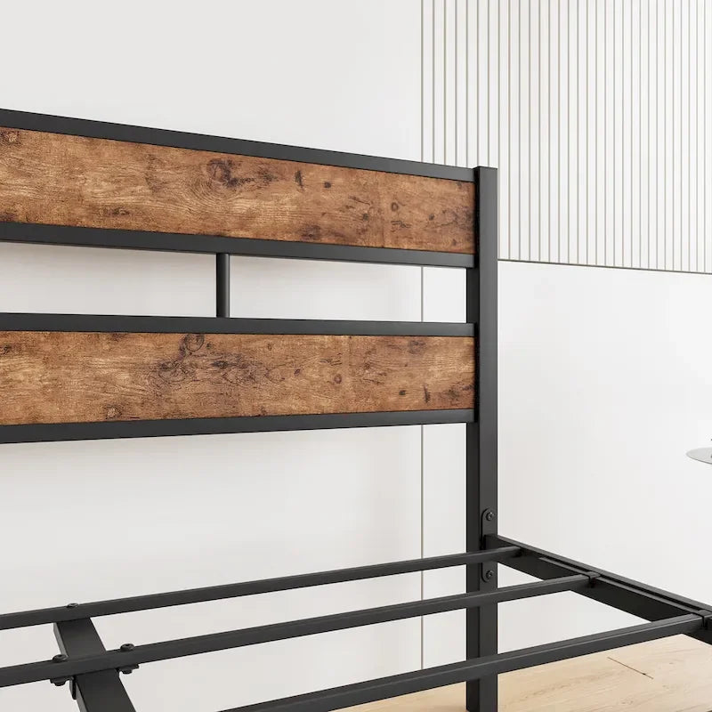 Tête de lit rustique en bois noir pour lit plateforme, 1 personne