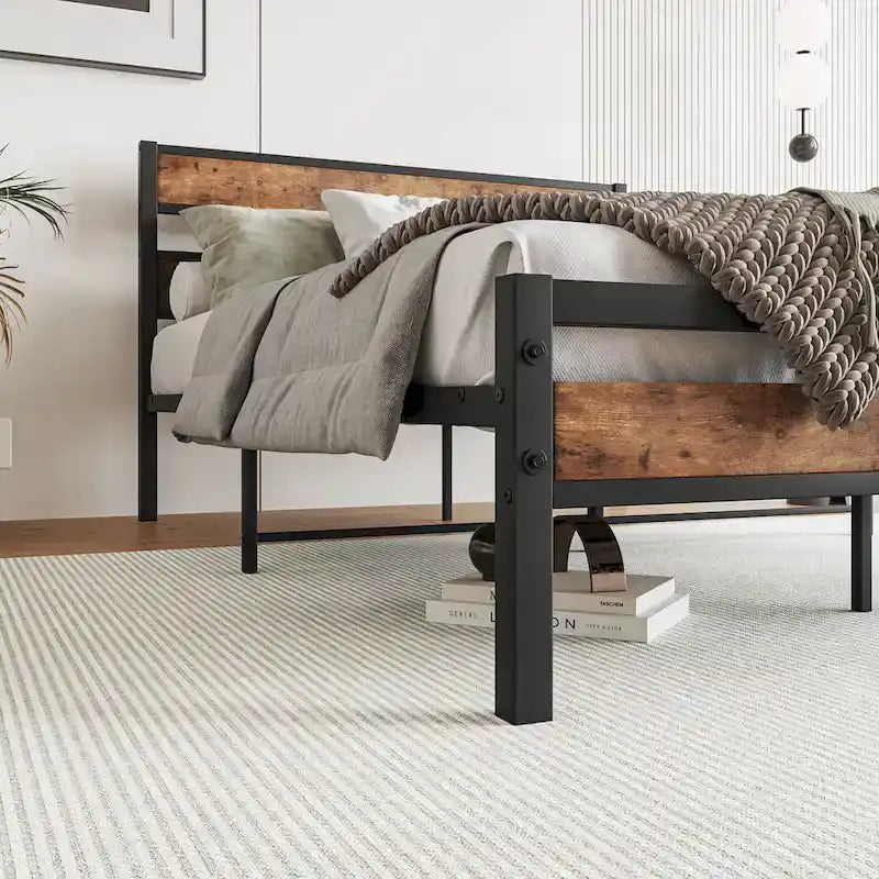 Tête de lit rustique en bois noir pour lit plateforme, 1 personne