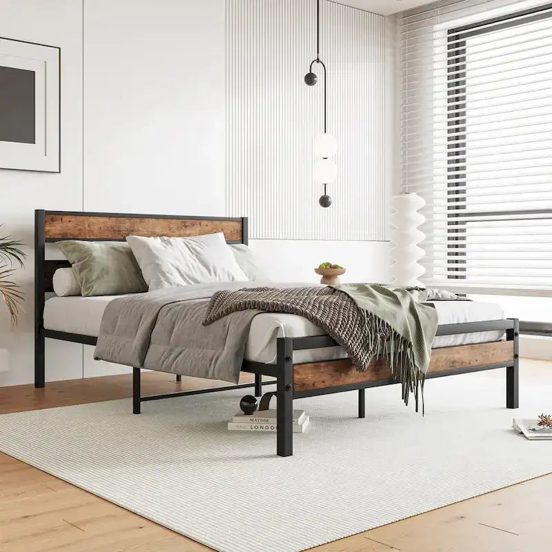 Tête de lit rustique en bois noir pour lit plateforme, 1 personne