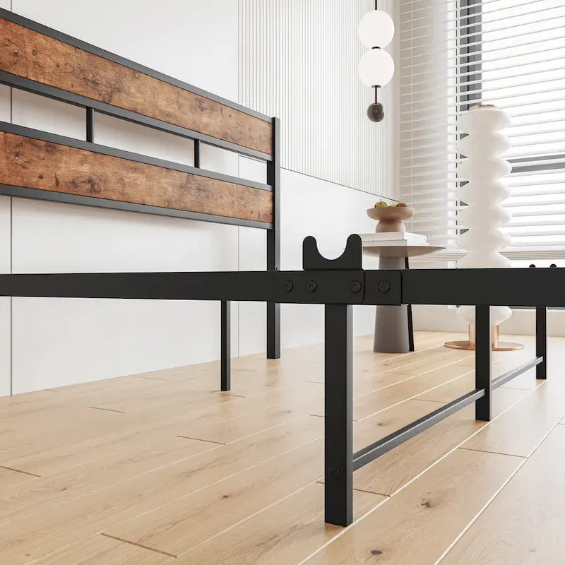 Tête de lit rustique en bois noir pour lit plateforme, 1 personne