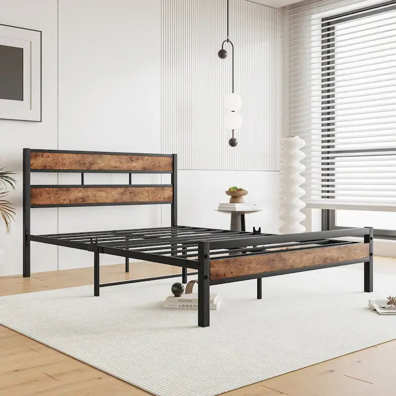 Tête de lit rustique en bois noir pour lit plateforme, 1 personne