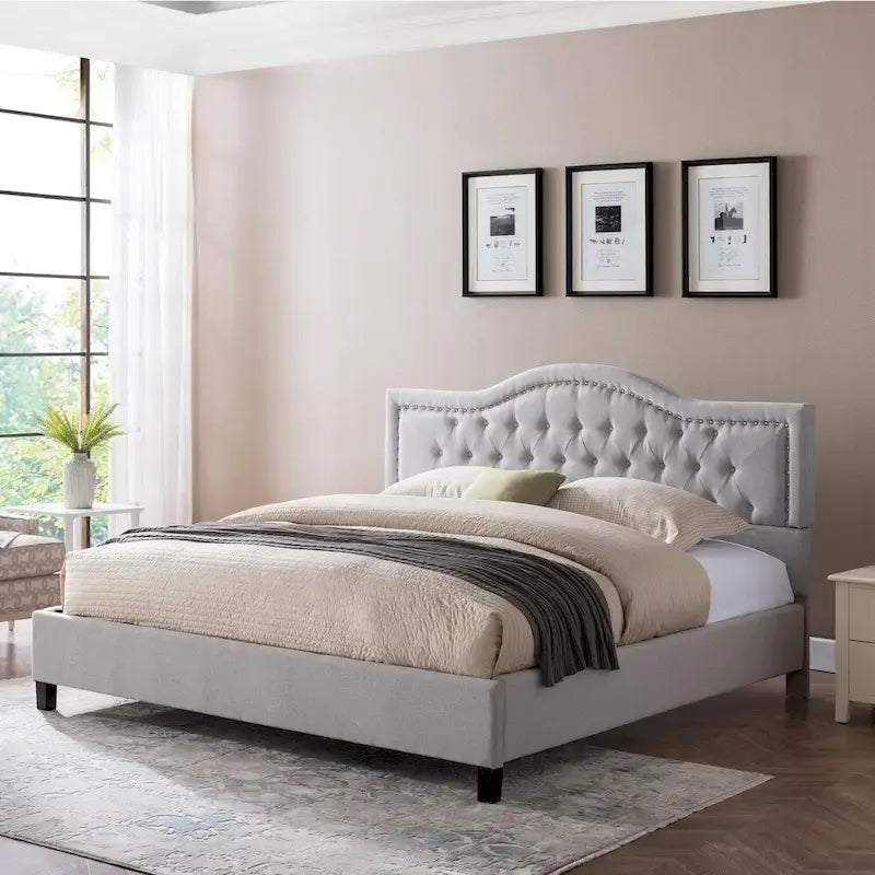 Cadre de lit king-size traditionnel gris clair/gris foncé – 2 personnes