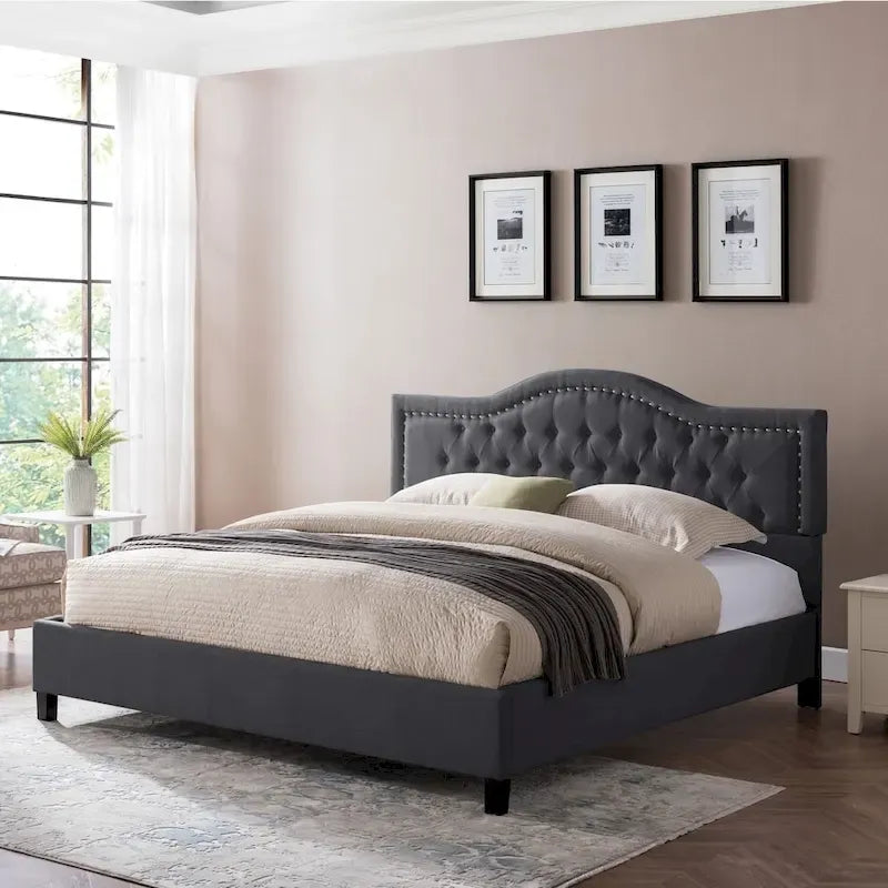 Cadre de lit king-size traditionnel gris clair/gris foncé – 2 personnes