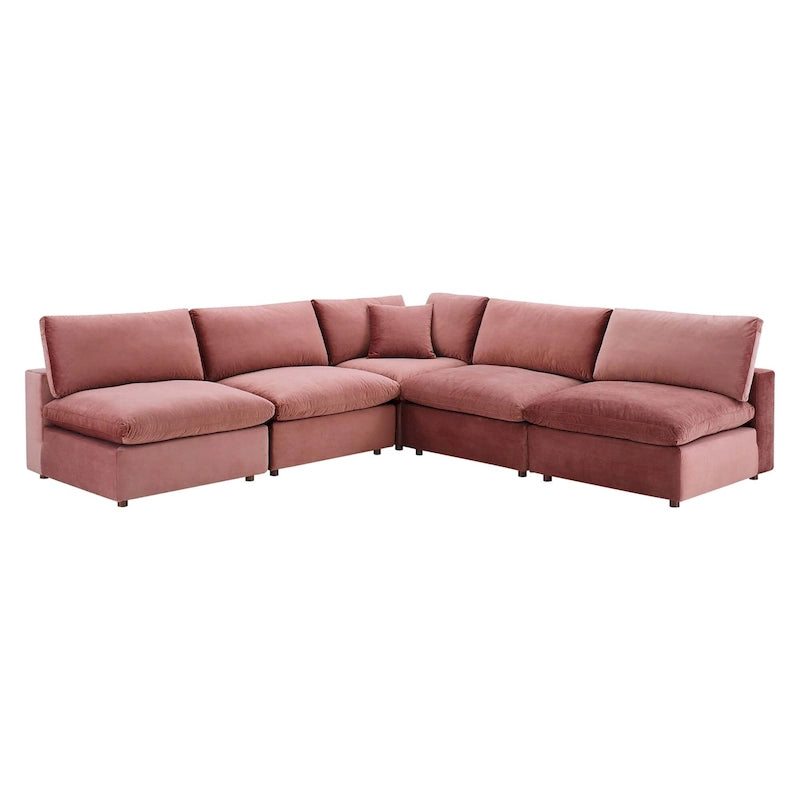 Canapé d'angle 5 places en velours – Plusieurs coloris disponibles