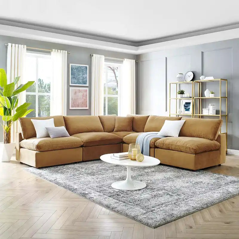 Commix Down Filled Overstuffed Velvet 5-Piece Sectional Sofa