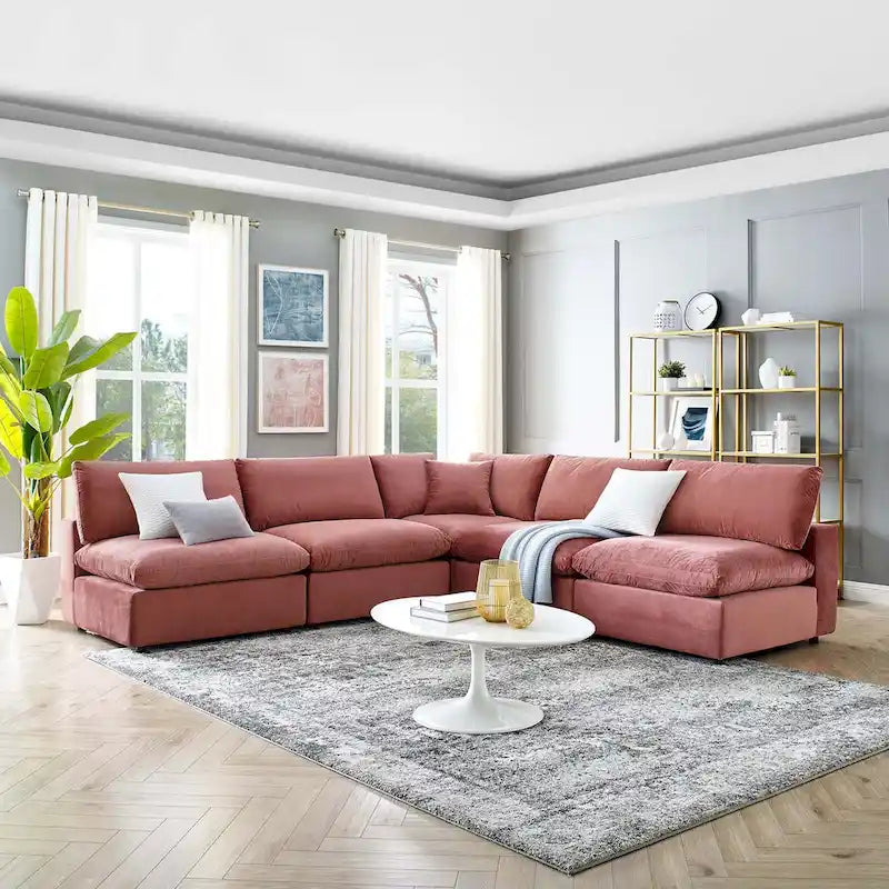 Canapé d'angle 5 places en velours – Plusieurs coloris disponibles