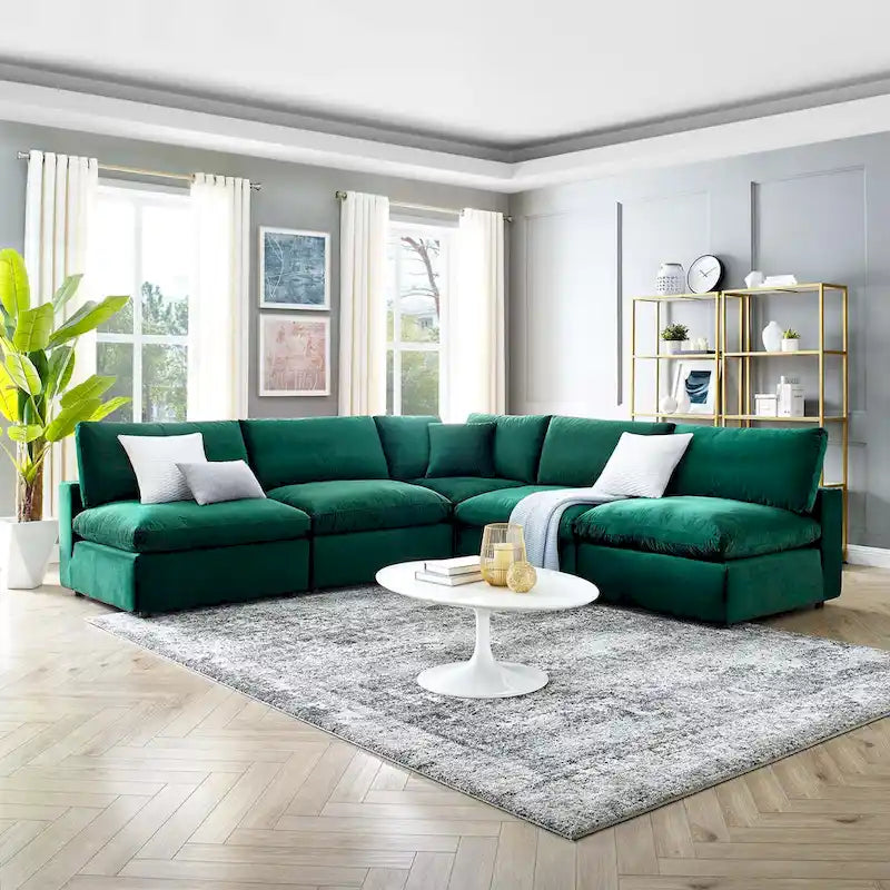 Canapé d'angle 5 places en velours – Plusieurs coloris disponibles