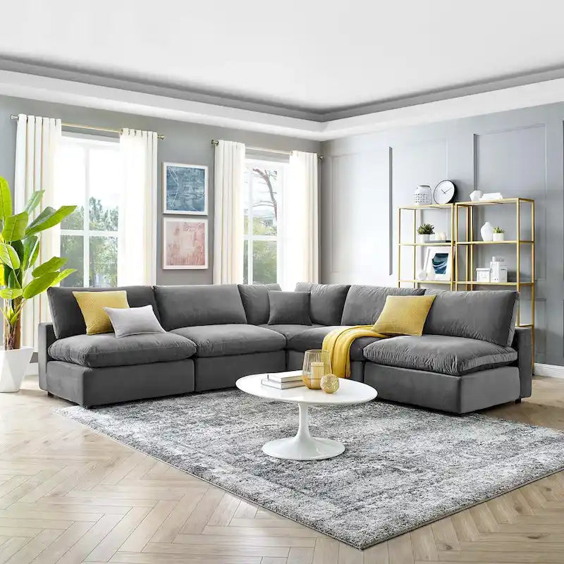 Canapé d'angle 5 places en velours – Plusieurs coloris disponibles