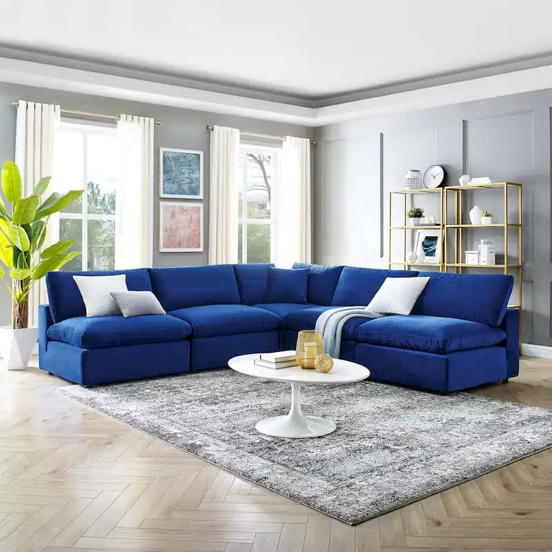 Canapé d'angle 5 places en velours – Plusieurs coloris disponibles
