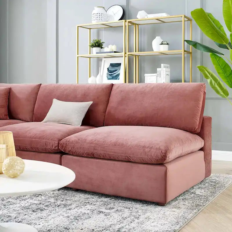Canapé d'angle 5 places en velours – Plusieurs coloris disponibles